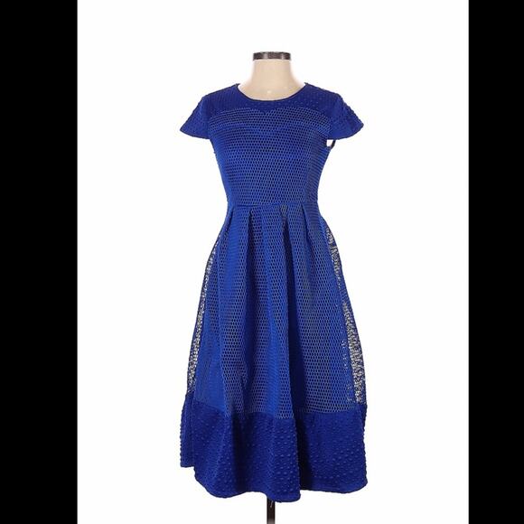 Cobalt blue mesh and bubble fit and flare scuba dress, size 1 - Picture 2 of 13